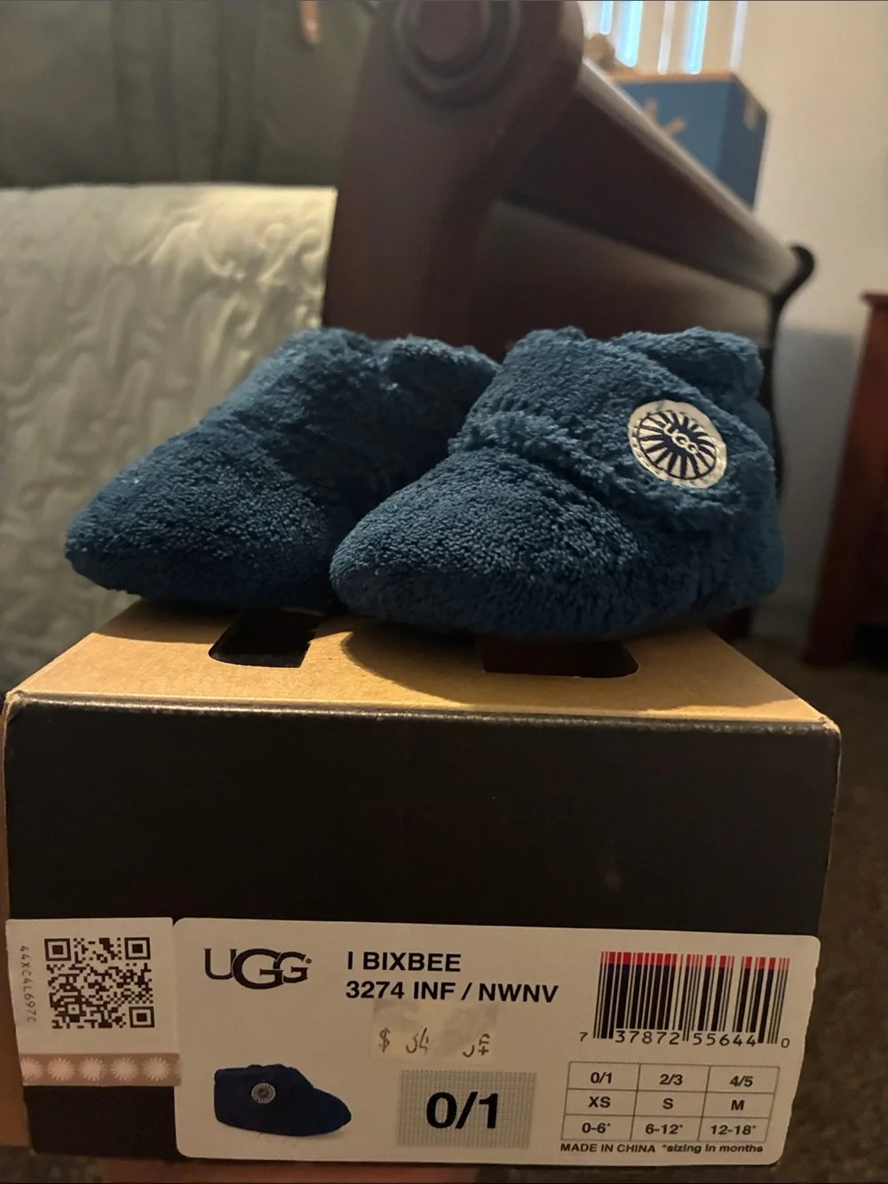 UGG Navy Infant Bixbee Plush Booties